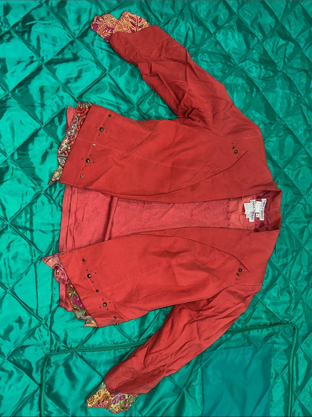 Burnt Orange Stud-Trim Women's Blazer Jacket